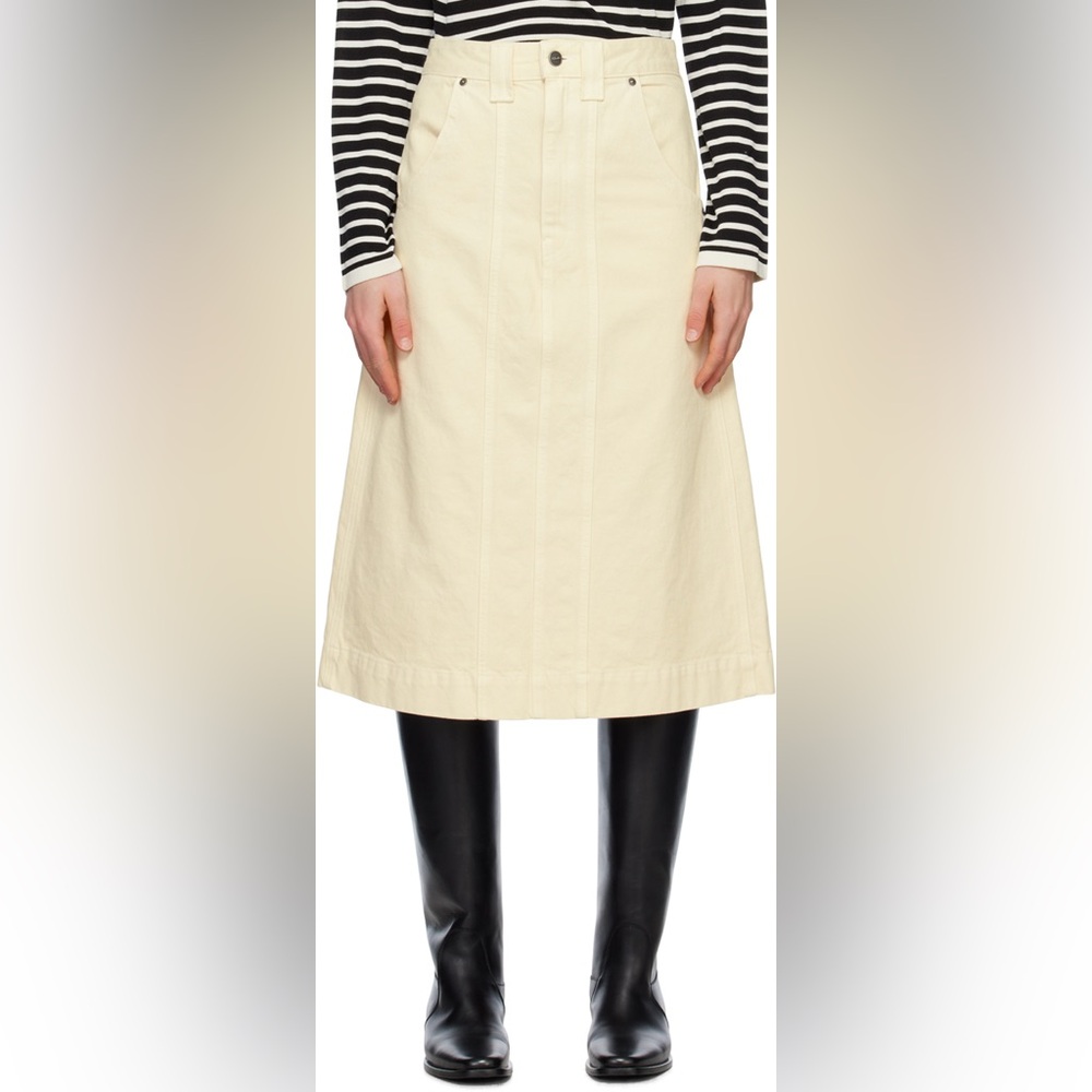 NWT Khaite Ivory Denim Midi Skirt